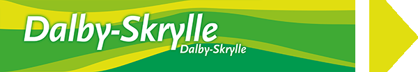 En grönmelerad skylt med texten: Dalby-Skrylle.