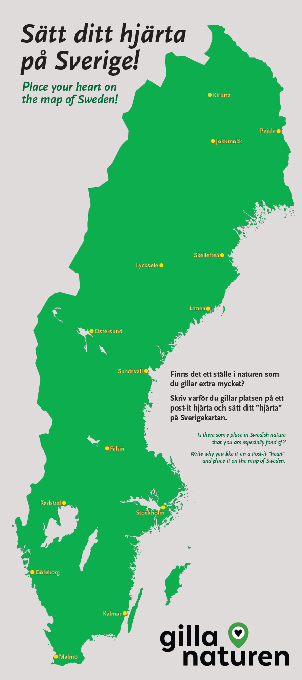 Karta över Sverige med nationalparkerna utmärkta.